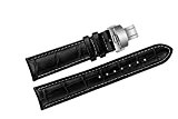 20mm bracelets de montres en cuir de remplacement de luxe noir / bandes alligator main grain blanc coutures contrastantes