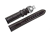 20mm Dark Brown cuir de vachette bracelets / bandes Contrast-Stitch avec boucle déployante