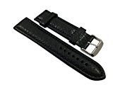 22mm Cuir de veau bracelet de montre en noir avec boucle en argent