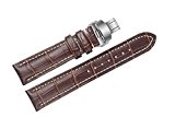 22mm marron bracelets de montres en cuir de remplacement de luxe / bandes faits à la main avec coutures blanches ...
