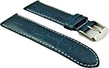 24 mm pour homme cuir véritable imitation crocodile pour bracelet rembourré en boucle en acier inoxydable Bleu/Blanc
