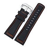 28mm haut de gamme Robust Bracelets montres cuir noir Remplacements pour Swiss Luxury Montres Handmade Contraste Hommes orange Stitching