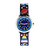 Baby Watch - 606108 - Espace - Montre Garçon - Quartz Pédagogique - Cadran Bleu - Bracelet Plastique Multicolore