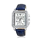 Bling Jewelry Crystal Square Deco Blue Bracelet Cuir Acier Watch Retour