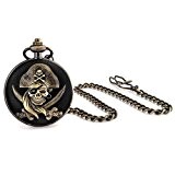 Bling Jewelry Pirate Tête de mort plaqué or noir Mens montre de poche Gravure gratuite
