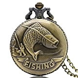 BOBIJOO Jewelry - Montre Quartz Gousset Homme Pêcheur Poisson Nature Fishing Métal Bronze Chaîne