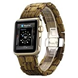 Bracelet apple watch Bracelets de montres Bois Naturel montre-bracelet Montre à ceinture Pour Apple Watch Series 2/1 42mm, or