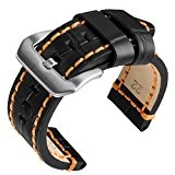 Bracelet de montre de remplacement en cuir, Grain Alligator, Couture Orange, Noir, 22mm
