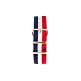 Bracelet Nato bleu blanc rouge largeur 16mm Boucle ardillon plaquée or rose