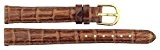 Bracelet pour montre en Cuir Marron - 12mm - Imitation Alligator - boucle en acier Doré - B12BroAli17G