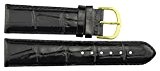 Bracelet pour montre en Cuir Noir - 22mm - Imitation Alligator - boucle en acier Doré - B22BlkAli1G