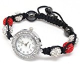 Bracelet Style Shamballa Montre Cristal/Hématite - Blanc et Rouge - Ajustable