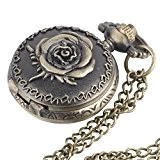 Brass Vintage Style Rose Pocket Watch Chain Necklace