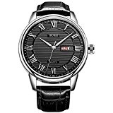 Burei montre pour un jour et date de luxe pour homme montres avec bracelet cuir noir et cadran noir