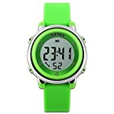 Childens montres montre de sport avec chronomètre et 7 rétro-éclairage LED Fonction Time Teacher Bleu et blanc et vert en silicone ...