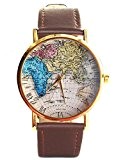 Colorful ancienne carte du monde Montre Poignet avec Sangle en cuir Marron véritable