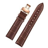 cuir de luxe brun 12-26mm bracelet bracelet alligator remplacement grain rose / boucle déployante en or rose en cuir véritable ...