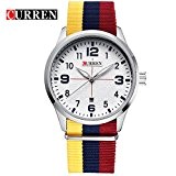 CURREN 8195 Fashion pour homme Sport simple montre à quartz avec cadran blanc bleu et jaune et rouge en nylon Sangle