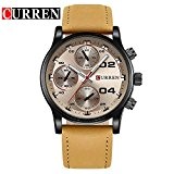 CURREN 8207 Design Sport Hommes de montre analogique avec Marron Cadran Jaune Bracelet en cuir