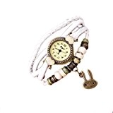 Demarkt Mignon Femme Watch Montre Bijoux Vintage Avec Bracelet Pendentif en Lapin Tressé de Cuir-Couleur Blanc