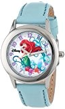 Disney Kids' W000957 Tween Ariel Glitz Stainless Steel Light Blue Leather Strap Watch