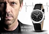 Dr. House - 7127 - Montre Femme - Quartz Analogique - Chronographe - Cadran Noir - Bracelet en Cuir Noir