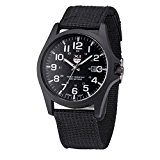 Fami Hommes en plein air montre en acier inoxydable militaire, sports Analog Quartz Army Wrist Watch(Noir)