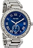 Ferretti - Montre Femme - Bracelet Acier Argent - Boîtier Argent serti de cristaux - Cadran Bleu nuit - FT12602