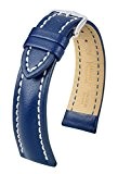HIRSCH Heavy Calf L, Contrast Stitching Watch Strap in Blue, 22 mm, Steel Buckle
