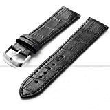 KS Bracelet de Montre 22mm Militaire Bracelet Cuir PU Noir Homme Replacement Watch Band Straps WB2213