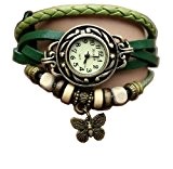 Kshade Vert papillon Montre - Bracelet cuir - Weave Wrap Around- Quartz Mode Rétro - Montre de femmes de dames ...