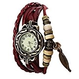 Lightinthebox@ Charm Women's Watch Bohemian Leaf Pendent Leather Weave Bracelet Quartz Wristwatch
