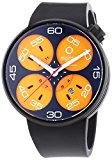 MECCANICHE VELOCI Quattro Valvole 3 main hommes de montre automatique avec cadran orange affichage analogique et bracelet en caoutchouc noir w127 K283497025