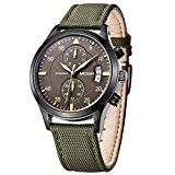 Megir Homme chronographe Calendrier Date automatique armée Vert Sangle en nylon à quartz montres de sport