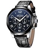 megir pour homme de luxe montres à quartz bracelet en cuir noir Chronographe Multifonction