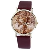 Monde, les femmes de la terre carte de style heures bracelet en cuir casual marque de montres quartz rose montre ...