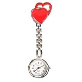 Montre-bracelet a quartz - SODIAL(R)Montre d'infirmiere pour dames montre de poche a quartz montre d'infirmiere avec coeur double clip (rouge)