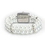 Montre Bracelet Carré En Métal Perle Strass Blanc Pour Femme