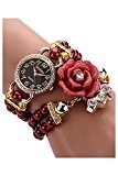 Montre-bracelet de fleur - TOOGOO(R)Montre-bracelet de fleur avec bracelet de strass pour femme rouge