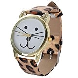 Montre-bracelet de visage de chat - TOOGOO(R)Montre-bracelet de visage de chat de strass pour femme leopard