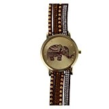 Montre-bracelet - SODIAL(R) Montre-bracelet de cadran d'elephant et avec bande de multi couches en faux cuir de rivets pour femmes ...