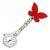 Montre d'infirmiere - SODIAL(R)Idee de cadeau?! Rouge papillon montre d'infirmiere a quartz montre de poche avec chaine