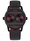 MONTRE SERGE BLANCO HOMME - COLLECTION RUGBY DUAL - BRACELET CUIR - FOND NOIR - REFERENCE SB1130/40