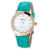 Montres de bracelet, returom des femmes de mode diamant montres montre-bracelet à quartz analogique en cuir (Vert)