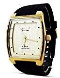 Nouveau mode robe Style Omax Mens Wrist Watch silicone bracelet noir bordure dorée cadran analogique Quartz