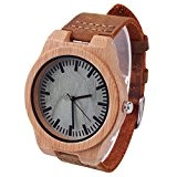 Original Factory Made in Bamboo Wooden Watch avec bracelet en cuir véritable Bandes japonaises quartz mouvement analogique montre ronde montres ...