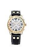 Oskar-Emil Classic Watches - Conquest Gold/White - Montre Homme - Quartz - Analogique - aiguilles luminescentes - Bracelet Cuir noir