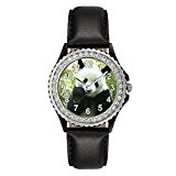 Panda Strass - Montre Femme - Bracelet Cuir Noir