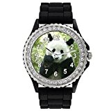 Panda - Strass - Montre Femme - Bracelet Silicone Noir