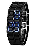 Panegy Modern Montre Digitale à LED Bleu Design Lave Faceless Samouraï sans Cadran - Montre-Bracelet en Acier Ajustable Etanche 30M ...